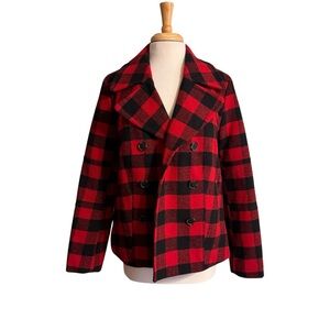 American Eagle Outfitters Red and Black Buffalo Plaid Pea Coat size Medium NWOT